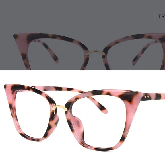 Pink blush rose leopard cat eye plastic eyeglasses frames brown new - Picture 4 of 14